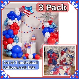 Red White & Blue Balloon Garland Arch Kit USA Flag Patriotic Confetti Star Party